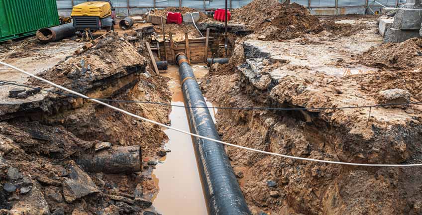 big trench on the road due to broken water line Catalina Foothills, AZ